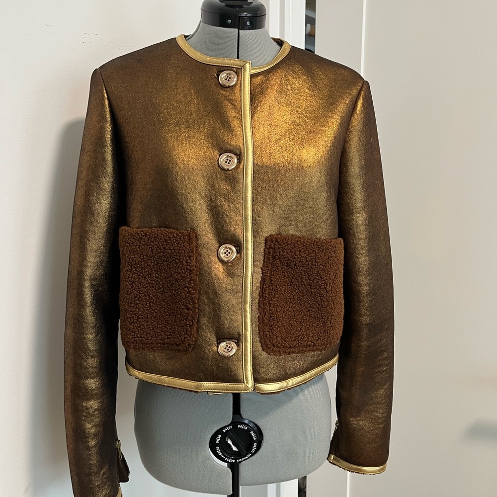 TOCCIN Metallic Bronze Teddy-Pocket Jacket